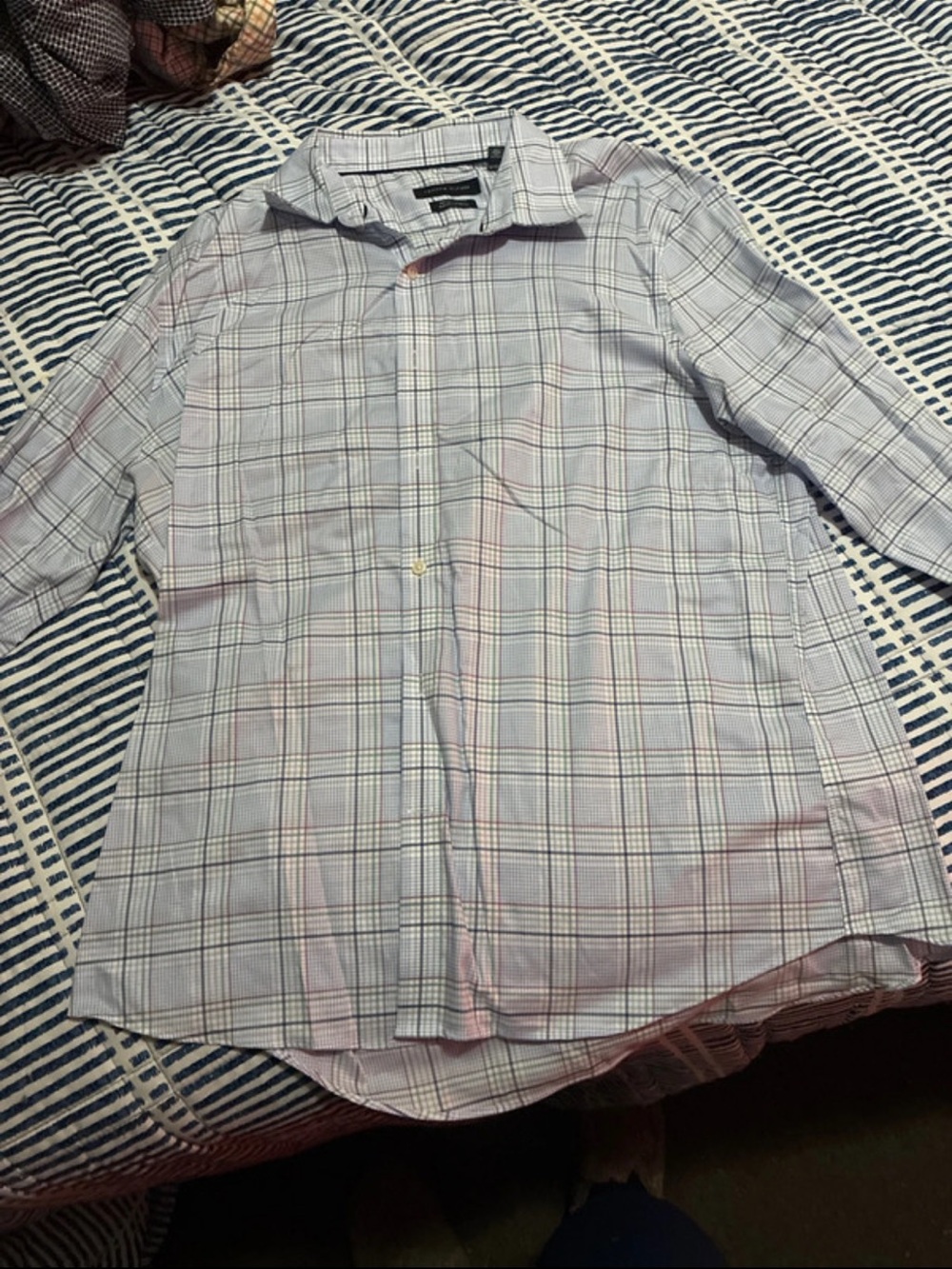 Tommy Hilfiger Light Blue and White Plaid Button-Down Shirt